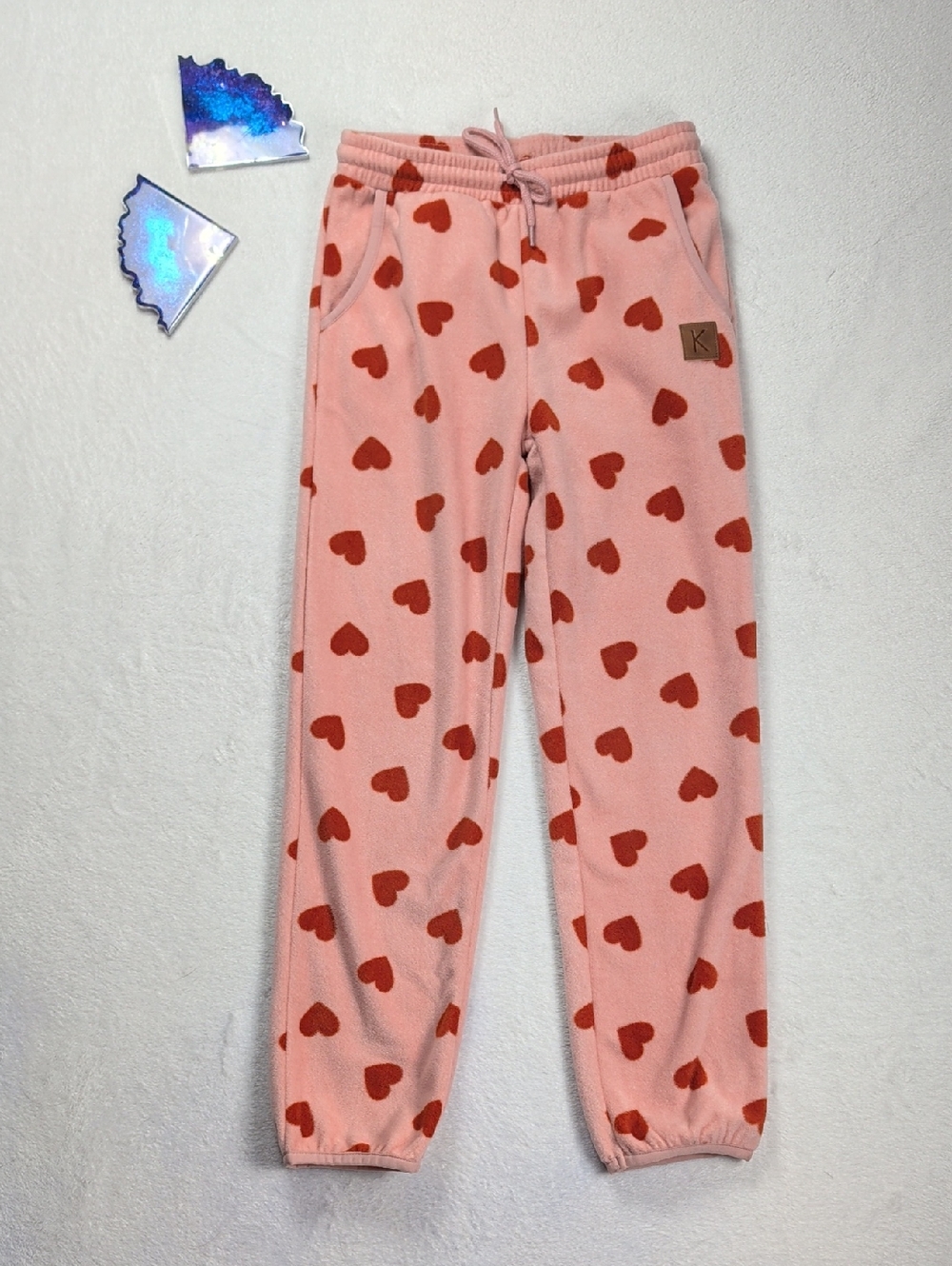 Kuling North Pole Girls Recycled Heart Printed Fleece Pants - Woody Rose